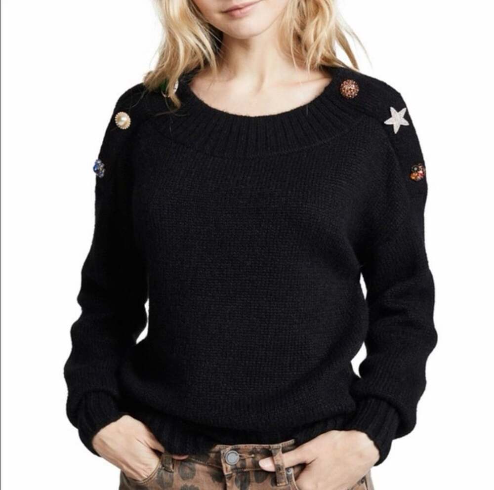 Veronica Beard Black Alpaca Merino Wool Embellished Button Sweater Size S - Picture 1 of 13